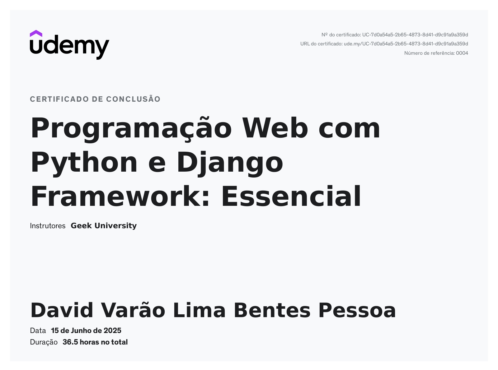 Certificado Curso de Django